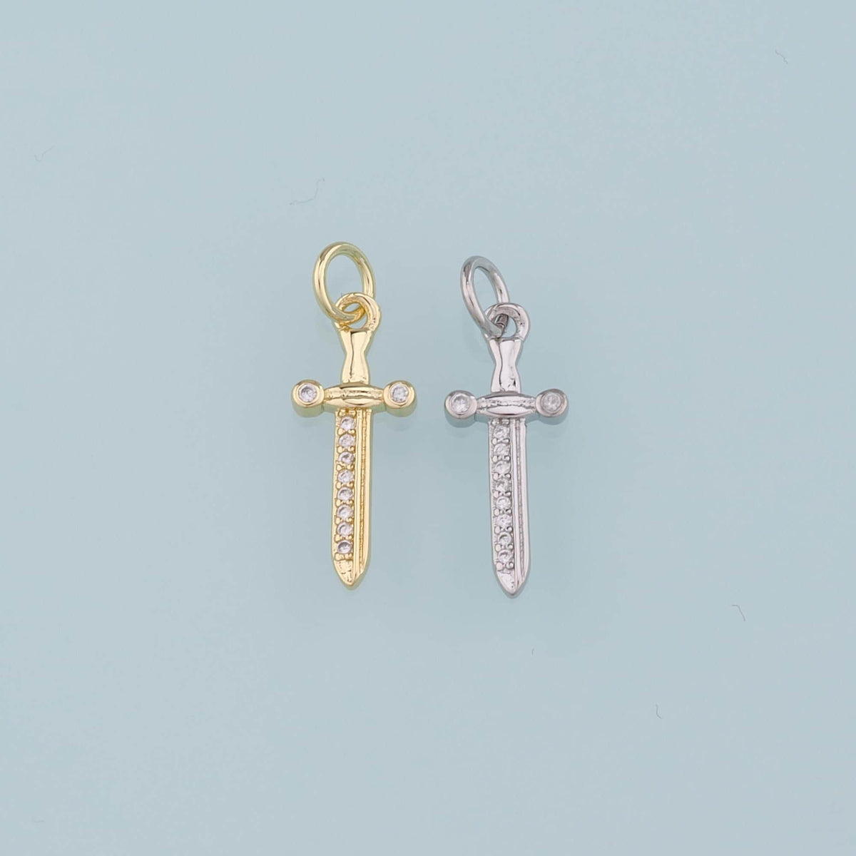 18K Gold Filled Dagger Pendant,CZ Micro Pave Dagger Charm Bracelet Necklace for DIY Jewelry Making Supply
