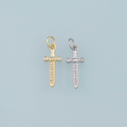 18K Gold Filled Dagger Pendant,CZ Micro Pave Dagger Charm Bracelet Necklace for DIY Jewelry Making Supply