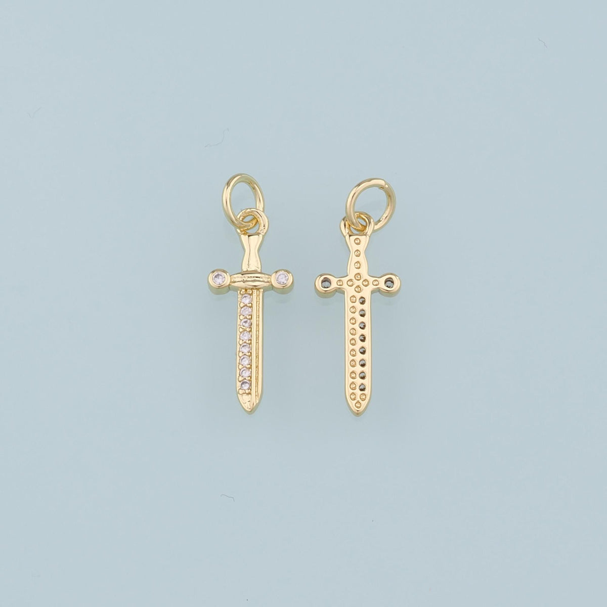 18K Gold Filled Dagger Pendant,CZ Micro Pave Dagger Charm Bracelet Necklace for DIY Jewelry Making Supply