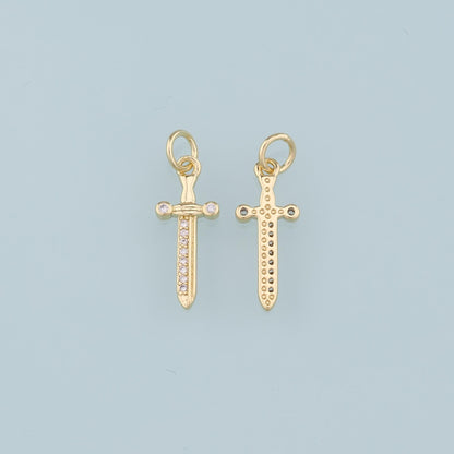 18K Gold Filled Dagger Pendant,CZ Micro Pave Dagger Charm Bracelet Necklace for DIY Jewelry Making Supply