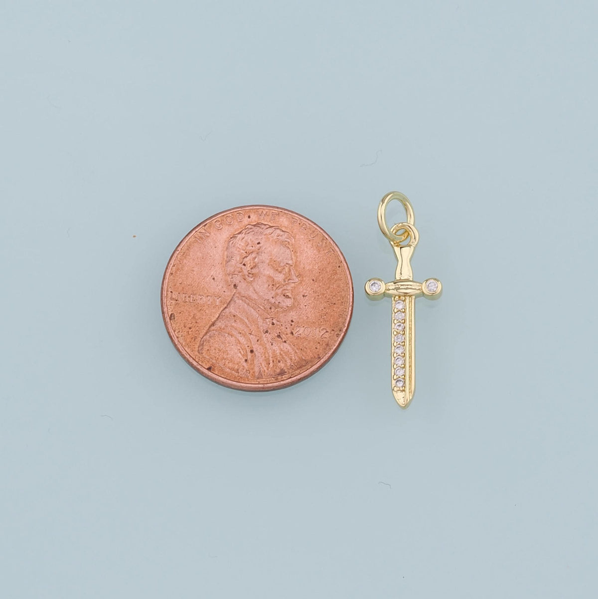 18K Gold Filled Dagger Pendant,CZ Micro Pave Dagger Charm Bracelet Necklace for DIY Jewelry Making Supply