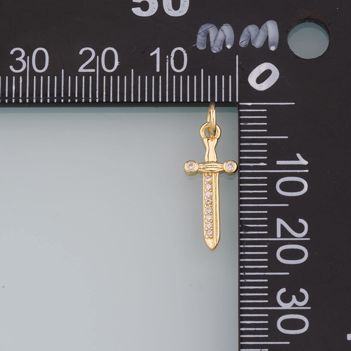 18K Gold Filled Dagger Pendant,CZ Micro Pave Dagger Charm Bracelet Necklace for DIY Jewelry Making Supply