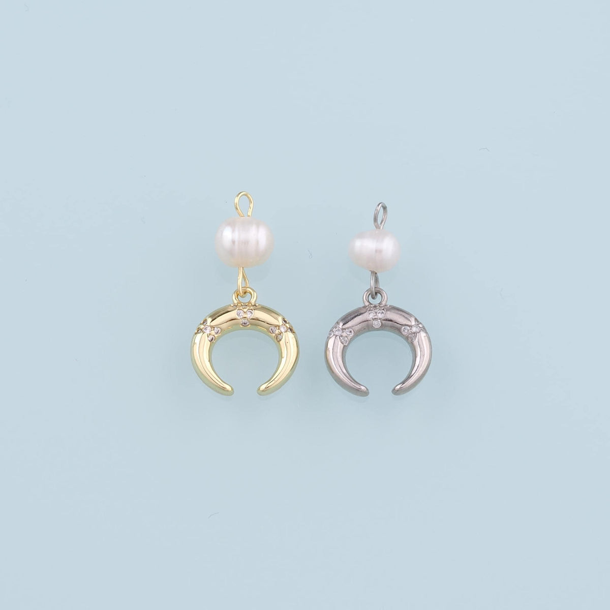 18K Gold Filled Pearl Moon Charm Pendant for Jewelry Making