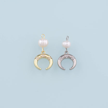 18K Gold Filled Pearl Moon Charm Pendant for Jewelry Making