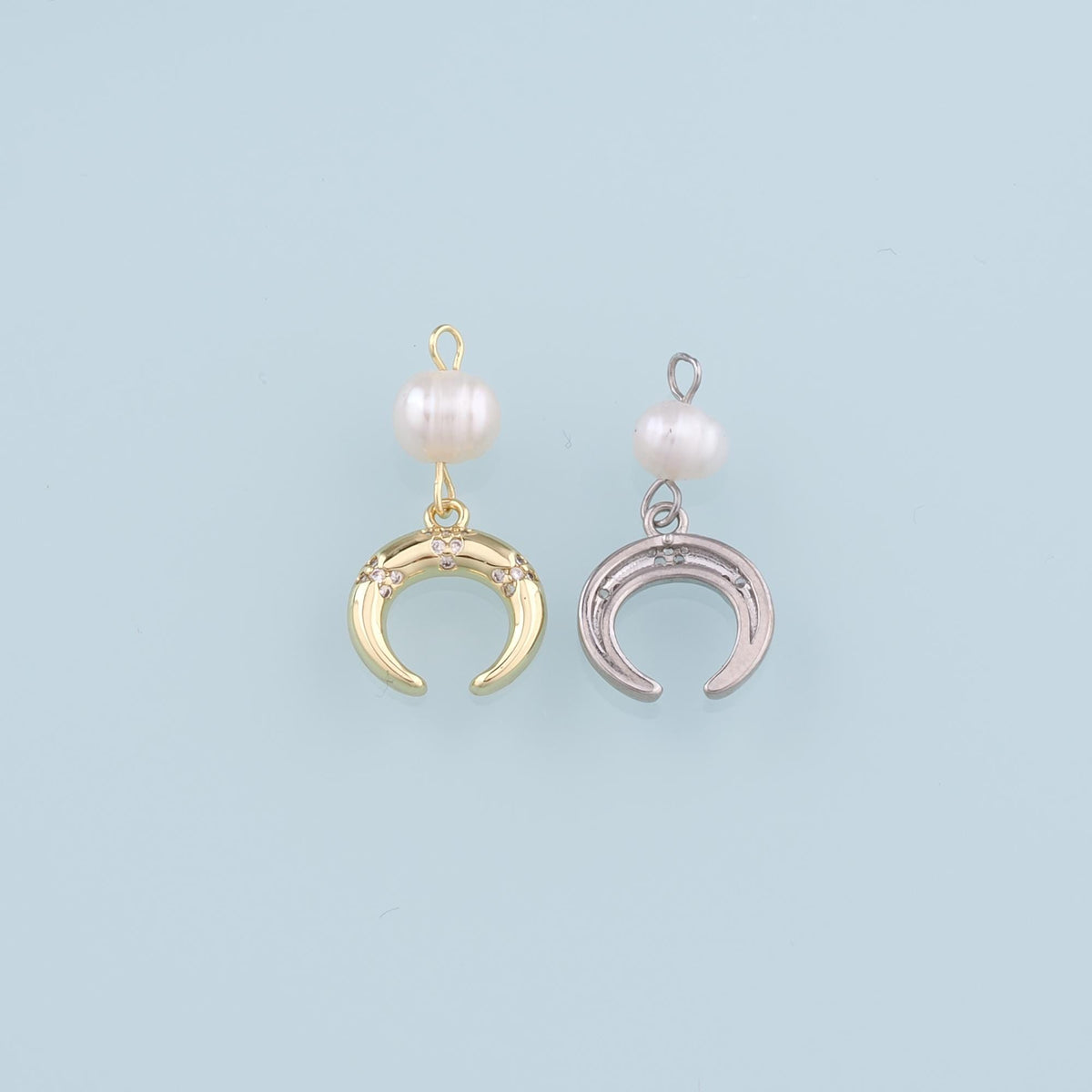 18K Gold Filled Pearl Moon Charm Pendant for Jewelry Making