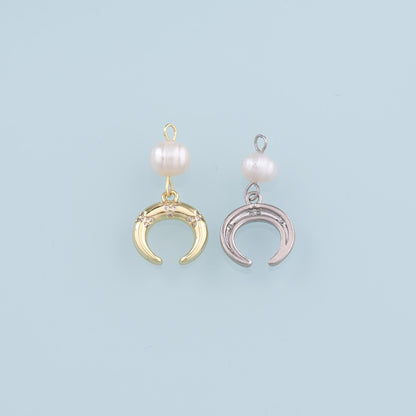 18K Gold Filled Pearl Moon Charm Pendant for Jewelry Making