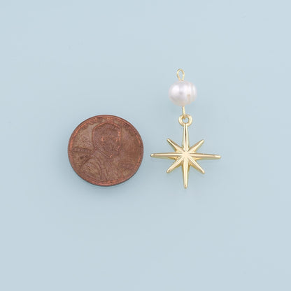 18K Gold Filled Pearl Star Pendant,Dainty Star Charm Bracelet Necklace for DIY Jewelry Making Supply