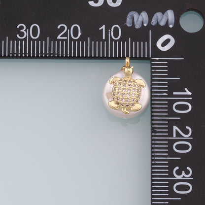 18K Gold Filled Pearl Turtle Pendant,CZ Micro Pave Turtle Charm Bracelet Necklace for DIY Jewelry Making Supply
