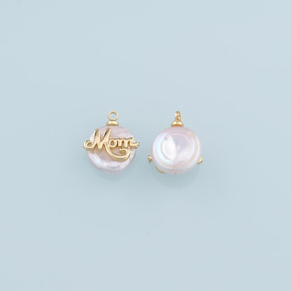 18K Gold Filled Pearl Mama Pendant,Dainty Mama Charm Bracelet Necklace for DIY Jewelry Making Supply
