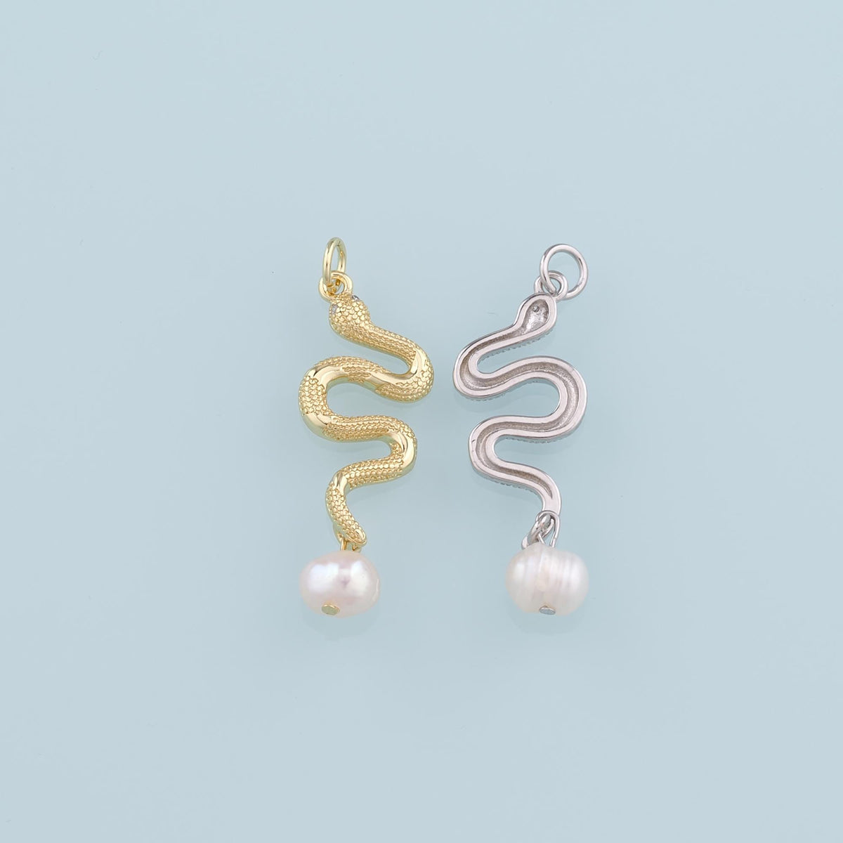 18K Gold Filled Pearl Snake Pendant,Dainty Snake Charm Bracelet Necklace for DIY Jewelry Making Supply