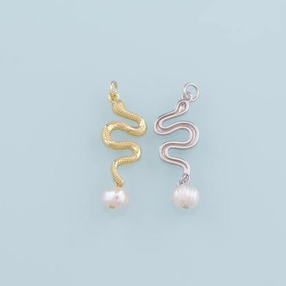 18K Gold Filled Pearl Snake Pendant,Dainty Snake Charm Bracelet Necklace for DIY Jewelry Making Supply
