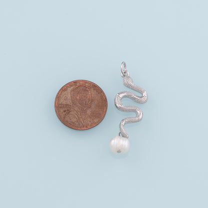 18K Gold Filled Pearl Snake Charm Pendant for Jewelry Making
