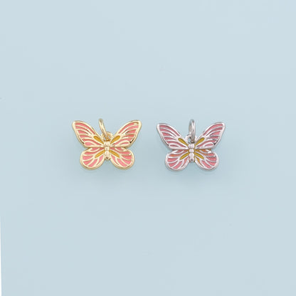 18K Gold Filled Butterfly Pendant,Enamel Butterfly Charm Bracelet Necklace for DIY Jewelry Making Supply
