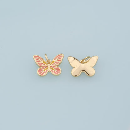 18K Gold Filled Butterfly Pendant,Enamel Butterfly Charm Bracelet Necklace for DIY Jewelry Making Supply