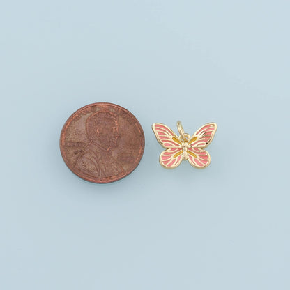 18K Gold Filled Butterfly Pendant,Enamel Butterfly Charm Bracelet Necklace for DIY Jewelry Making Supply