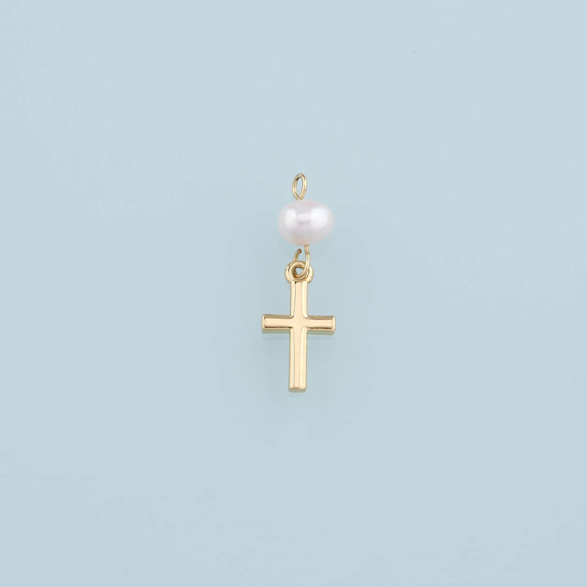 18K Gold Filled Pearl Cross Pendant,Dainty Cross Charm Bracelet Necklace for DIY Jewelry Making Supply