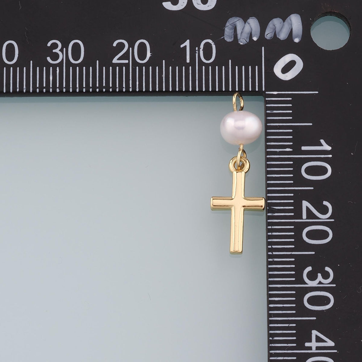 18K Gold Filled Pearl Cross Pendant,Dainty Cross Charm Bracelet Necklace for DIY Jewelry Making Supply