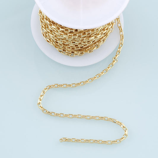 Gold Box Chain,18K Gold Filled Box paper clip Chain for Necklace Bracelet DIY Jewelry Making Supply