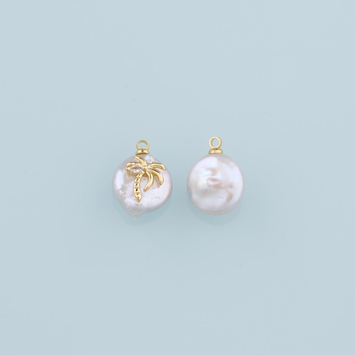 18K Gold Filled Pearl Palm Tree Pendant,Dainty Palm Tree Charm Bracelet Necklace for DIY Jewelry Making Supply