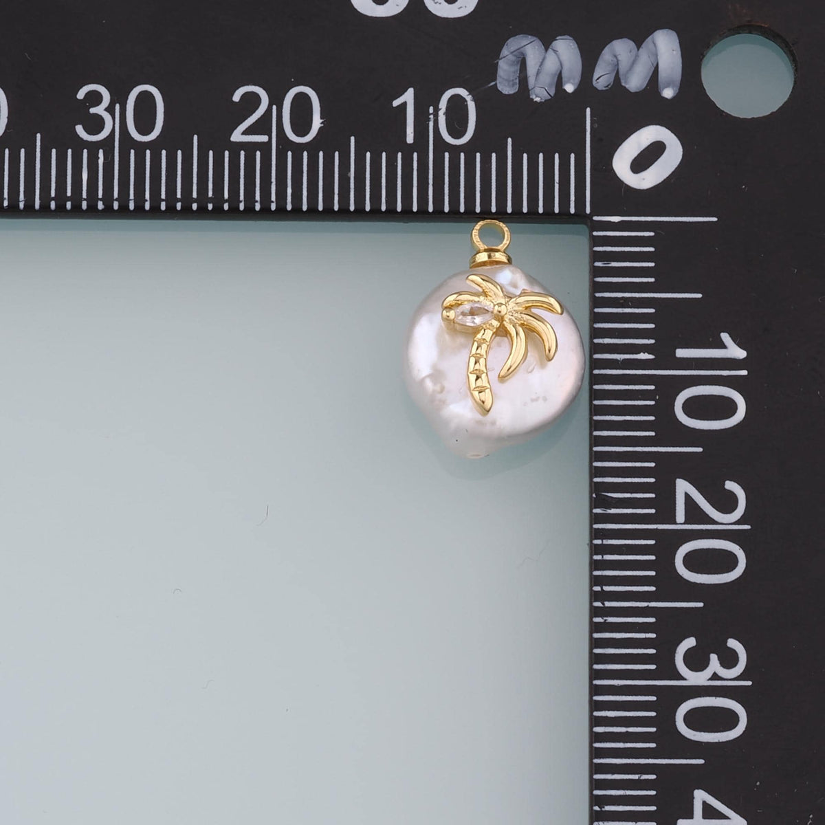 18K Gold Filled Pearl Palm Tree Pendant,Dainty Palm Tree Charm Bracelet Necklace for DIY Jewelry Making Supply