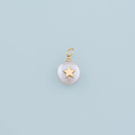 18K Gold Filled Pearl Star Pendant,Dainty Star Charm Bracelet Necklace for DIY Jewelry Making Supply