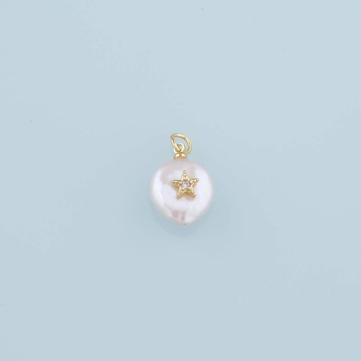 18K Gold Filled Pearl Star Pendant,CZ Micro Pave Star Charm Bracelet Necklace for DIY Jewelry Making Supply