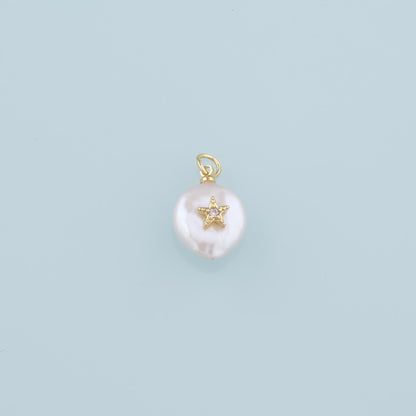 18K Gold Filled Pearl Star Pendant,CZ Micro Pave Star Charm Bracelet Necklace for DIY Jewelry Making Supply