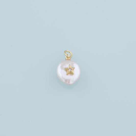 18K Gold Filled Pearl Star Pendant,CZ Micro Pave Star Charm Bracelet Necklace for DIY Jewelry Making Supply