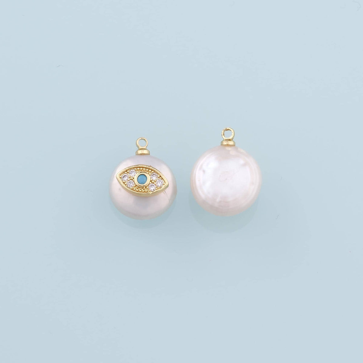 18K Gold Filled Pearl Evil Eye Pendant,CZ Micro Pave Evil Eye Charm Bracelet Necklace for DIY Jewelry Making Supply