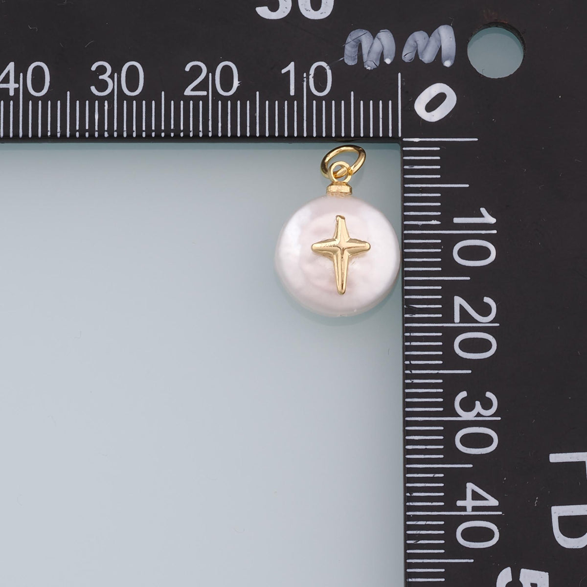 18K Gold Filled Pearl Cross Pendant,Dainty Cross Charm Bracelet Necklace for DIY Jewelry Making Supply