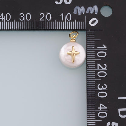 18K Gold Filled Pearl Cross Pendant,Dainty Cross Charm Bracelet Necklace for DIY Jewelry Making Supply