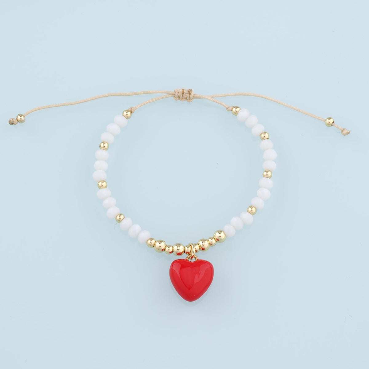 Gold Adjustable Braided Rope,18K Gold Filled Heart Bracelet,Beaded Bracelet,Finished Bracelets,Bracelets for Jewelry Making