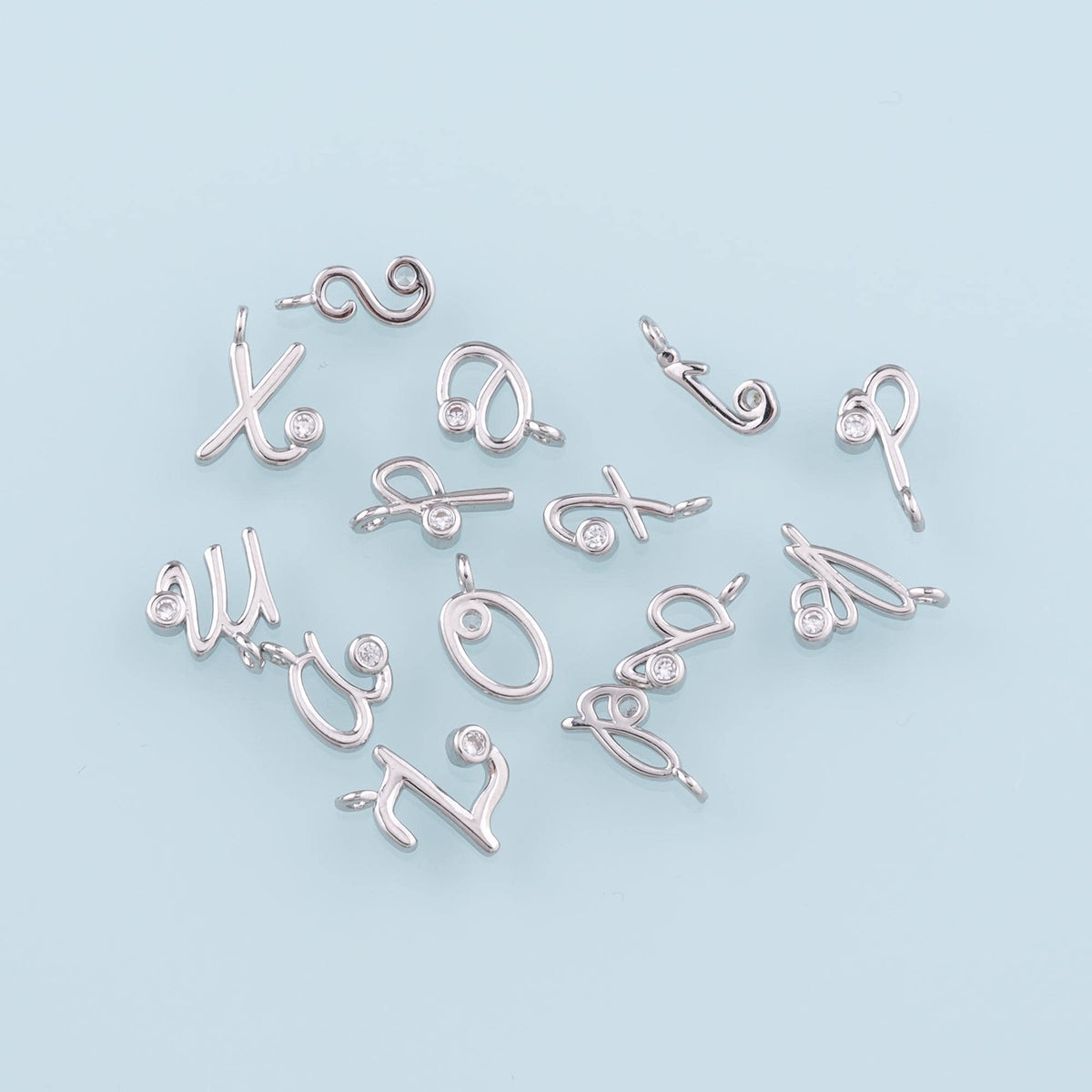 18K Gold Filled letter Pendant,CZ Micro Pave Initial Charm Bracelet Necklace for DIY Jewelry Making Supply