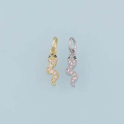 18K Gold Filled Snake CZ Charm Pendant for Jewelry Making