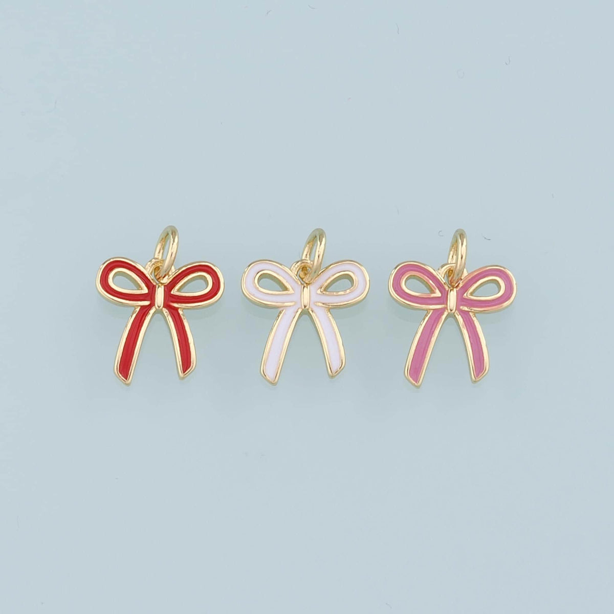 Gold Bow Charms,18K Gold Filled Bow Pendant,Enamel Bow Tie Charm Bracelet Necklace for DIY Jewelry Making Supply