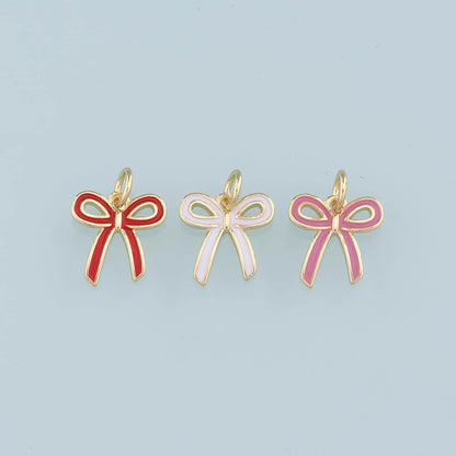 Gold Bow Charms,18K Gold Filled Bow Pendant,Enamel Bow Tie Charm Bracelet Necklace for DIY Jewelry Making Supply