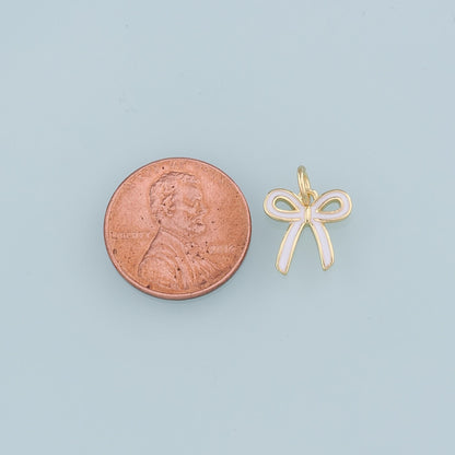 Gold Bow Charms,18K Gold Filled Bow Pendant,Enamel Bow Tie Charm Bracelet Necklace for DIY Jewelry Making Supply