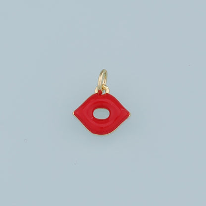 18K Gold Filled Lips Pendant,Enamel Lips Charm Bracelet Necklace for DIY Jewelry Making Supply