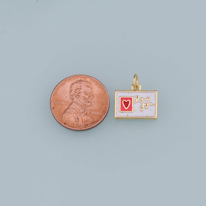 18K Gold Filled Postcard Pendant,Enamel Postcard Charm Bracelet Necklace for DIY Jewelry Making Supply