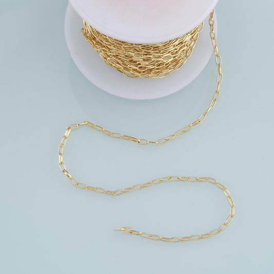 Gold Oval Chain,18K Gold Filled Rectangle Paper Clip Chain for Necklace Bracelet DIY Jewelry Making Supply