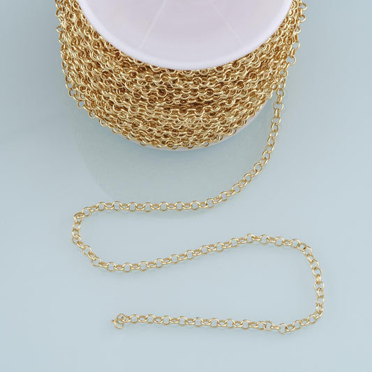 Gold Round Chain,18K Gold Filled Round Chain for Necklace Bracelet DIY Jewelry Making Supply