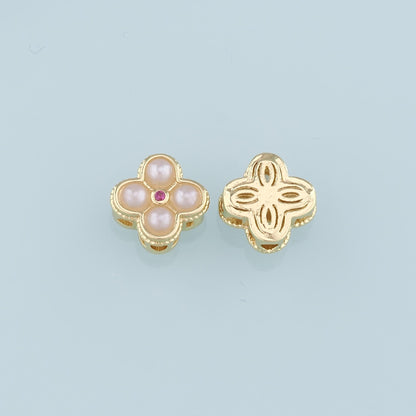 Gold Flower Spacer Beads Charms,18K Gold Filled Pearl Flower Bracelet Necklace for DIY Jewelry Making Supply