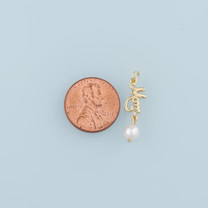 18K Gold Filled Pearl Mom Pendant,Mom Charm Bracelet Necklace for DIY Jewelry Making Supply