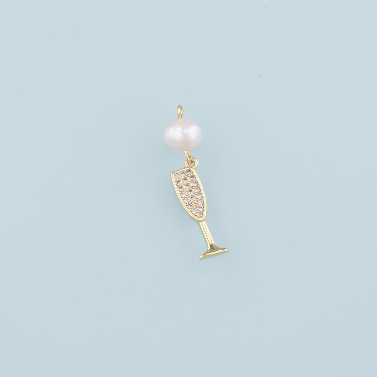 Gold Wine Glass Charms,18K Gold Filled Pearl Wine Glass Pendant,CZ Wine Glass Charm Bracelet Necklace for DIY Jewelry Making 