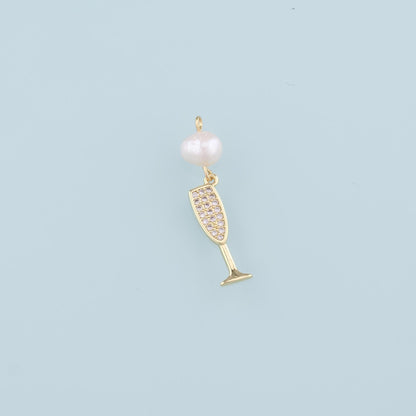 Gold Wine Glass Charms,18K Gold Filled Pearl Wine Glass Pendant,CZ Wine Glass Charm Bracelet Necklace for DIY Jewelry Making 