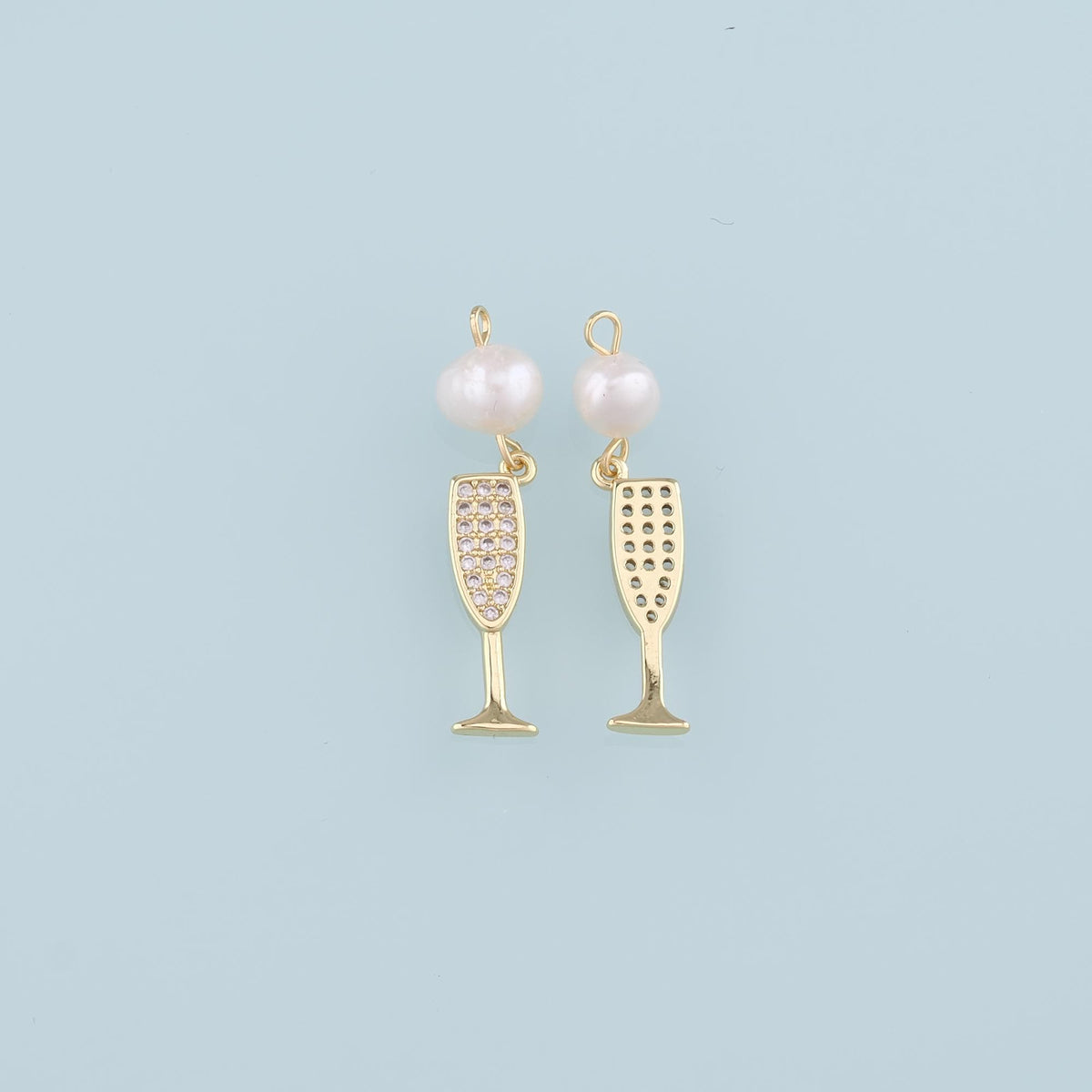 Gold Wine Glass Charms,18K Gold Filled Pearl Wine Glass Pendant,CZ Wine Glass Charm Bracelet Necklace for DIY Jewelry Making 
