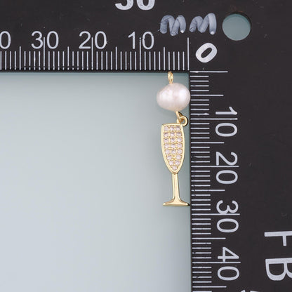 Gold Wine Glass Charms,18K Gold Filled Pearl Wine Glass Pendant,CZ Wine Glass Charm Bracelet Necklace for DIY Jewelry Making 