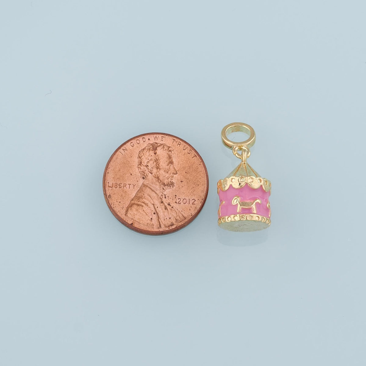 18K Gold Filled Carousel Pendant,Enamel Carousel Charm Bracelet Necklace for DIY Jewelry Making Supply