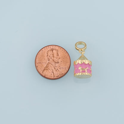 18K Gold Filled Carousel Pendant,Enamel Carousel Charm Bracelet Necklace for DIY Jewelry Making Supply