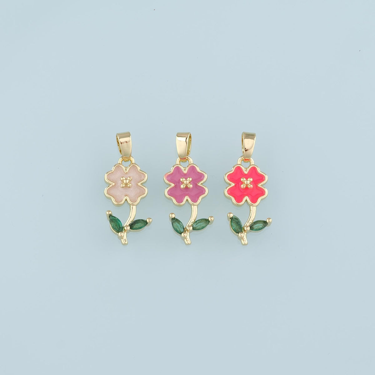 18K Gold Filled Flower Enamel Charm Pendant for Jewelry Making
